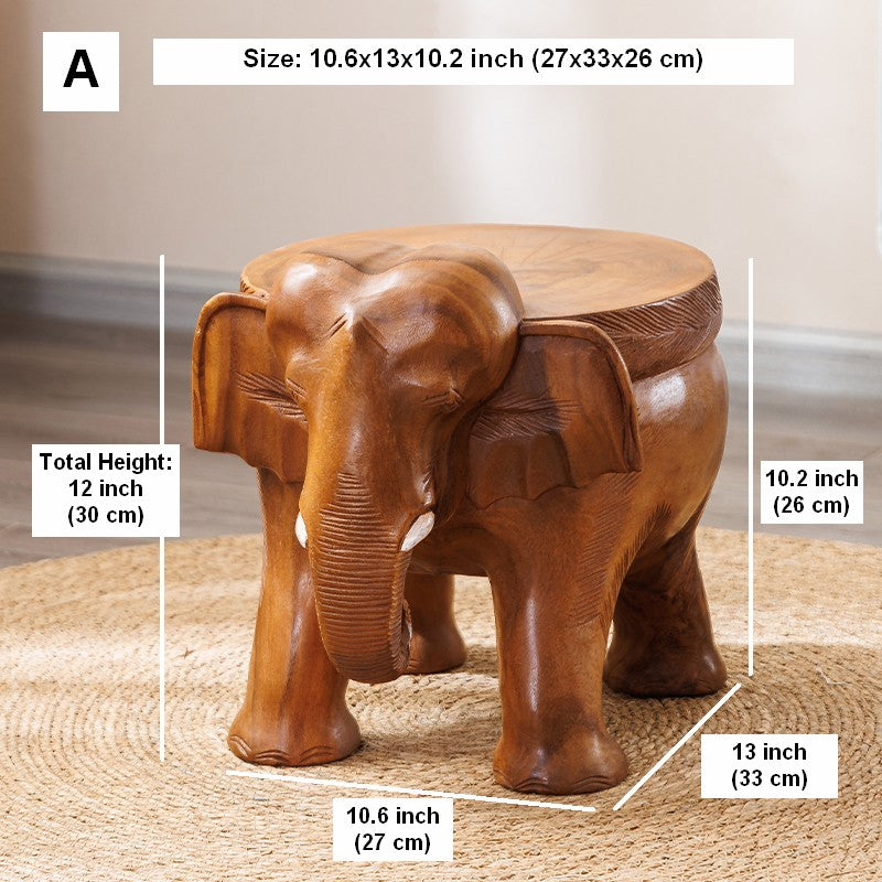 Dining Table Stool, Handmade Solid Wood low Stool, Elephant Wooden Stool, Elephant Sofa Stool, Creative Shoe-changing Stool-Paintingforhome