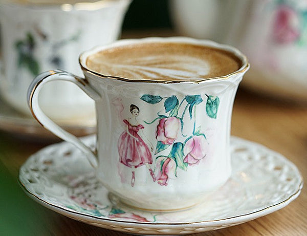 Elegant British Tea Cups, Beautiful Porcelain Tea Cup Saucer Set, Traditional English Tea Cup and Saucer, Unique Ceramic Coffee Cups-Paintingforhome