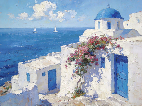 Heavy Texture Artwork, Sail into the Aegean Dream, Hand Painted Canvas Art, Small Oil Paintings, Landscape Canvas Paintings, Original Canvas Paintings-Paintingforhome