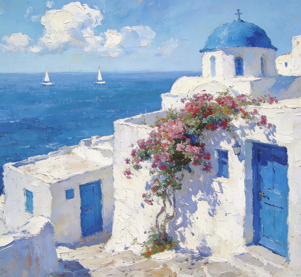 Heavy Texture Artwork, Sail into the Aegean Dream, Hand Painted Canvas Art, Small Oil Paintings, Landscape Canvas Paintings, Original Canvas Paintings-Paintingforhome