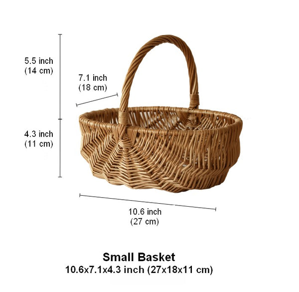 Natural Fruit Basket, Kitchen Storage Baskets, Natural Hand-woven Wicker Storage Basket, Large Picnic Food Basket with Handle, Lovely Willow Weaving Baskets for Vegetable-Paintingforhome