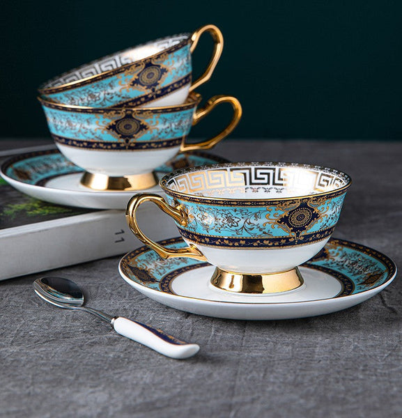 Unique Tea Cup and Saucer in Gift Box, Elegant British Ceramic Coffee Cups, Bone China Porcelain Tea Cup Set for Office-Paintingforhome