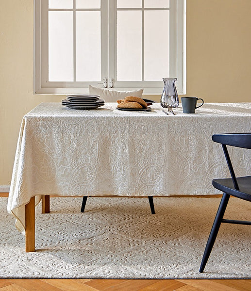 Simple Modern Rectangle Tablecloth for Dining Room Table, Cotton and Linen Flower Pattern Table Covers for Round Table, Square Tablecloth for Kitchen-Paintingforhome
