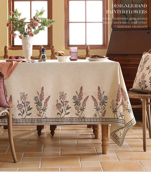 Beautiful Rectangle Tablecloth for Dining Table, Extra Large Modern Tablecloth, Spring Flower Rustic Table Cover, Square Linen Tablecloth for Coffee Table-Paintingforhome