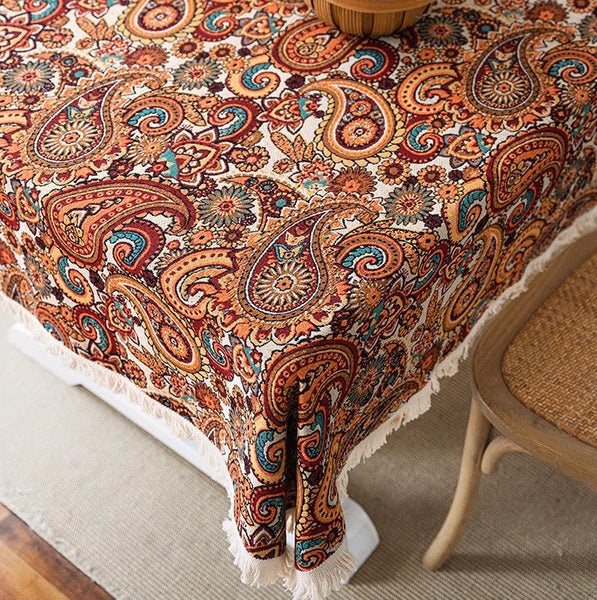 Large Modern Linen Tablecloths, Oriental Rectangular Table Covers for Coffee Table, Bohemian Rectangular Tablecloth for Oval Table-Paintingforhome