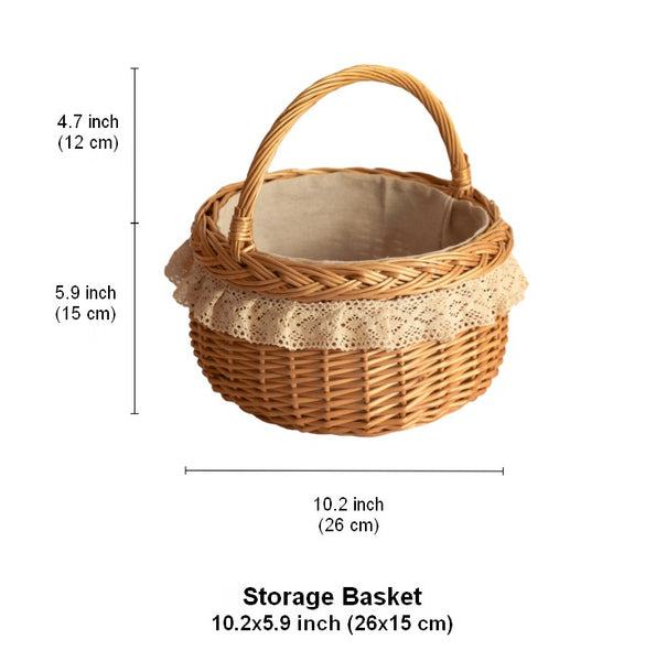 Storage Basket for Shelves, Picnic Storage Basket with Handle, Hand-woven Wicker Storage Basket, Natural Fruit Basket, Willow Weaving Baskets for Kitchen-Paintingforhome