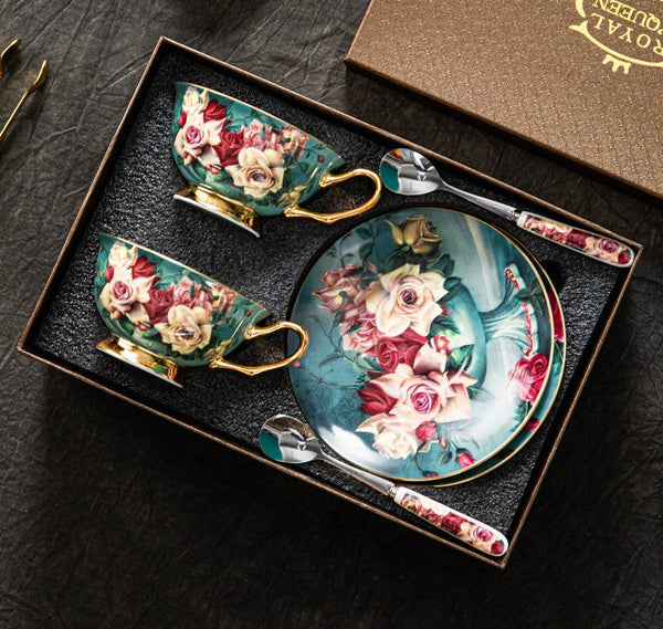 Large Rose Royal Ceramic Cups, Afternoon Porcelain Tea Cup Saucer Set, 6.8 oz Tea Cup and Saucer in Gift Box, Elegant Flower Ceramic Coffee Cups-Paintingforhome