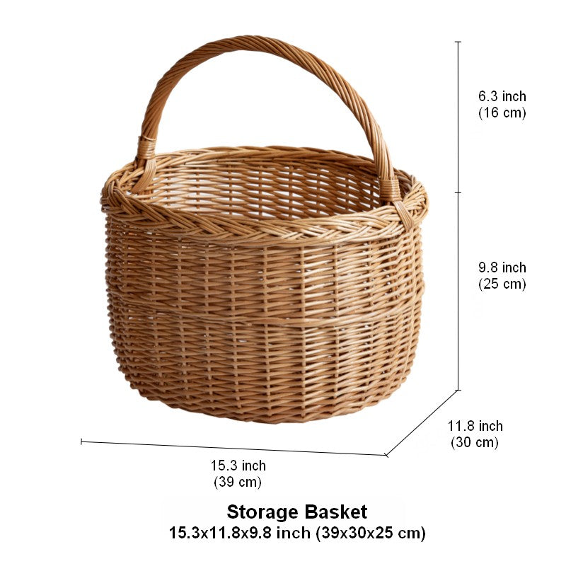 Hand-woven Wicker Storage Basket, Natural Fruit Basket, Storage Basket for Kitchen, Picnic Storage Basket with Handle, Willow Weaving Storage Basket for Shelves-Paintingforhome