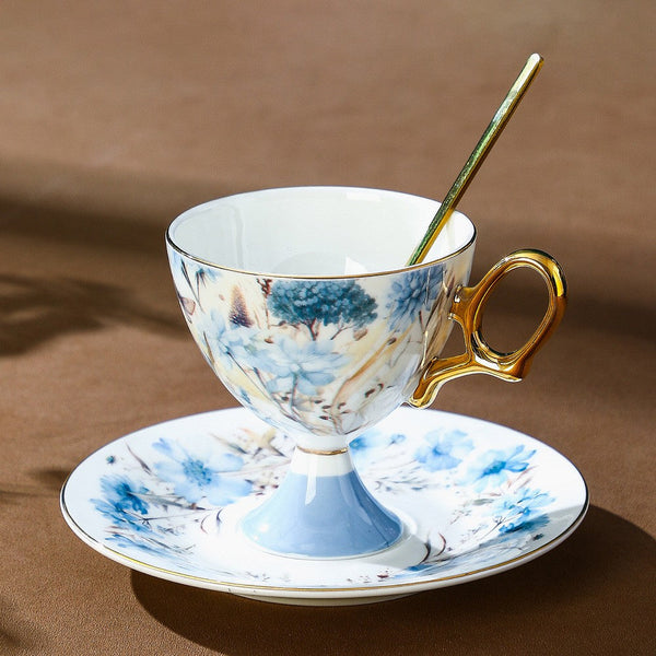 Porcelain Tea Cup Set and Saucer Set, British Tea Cup set, Ceramic Tea Cup and Saucer Set in Gift Box, Elegant Ceramic Coffee Cup with Saucer-Paintingforhome