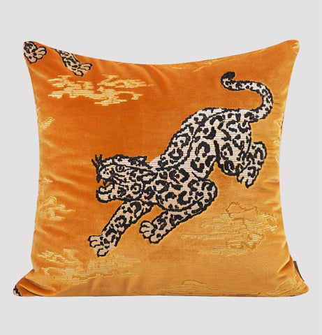 Contemporary Modern Sofa Pillows, Yellow Embroidery Tiger Pattern Pillows for Couch, Decorative Throw Pillows for Bedroom, Large Modern Sofa Pillow for Living Room-Paintingforhome