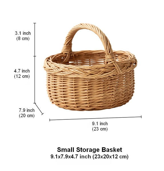 Small Kitchen Storage Baskets, Picnic Storage Basket with Handle, Hand-woven Wicker Storage Basket, Natural Fruit Basket, Willow Weaving Baskets for Vegetable-Paintingforhome
