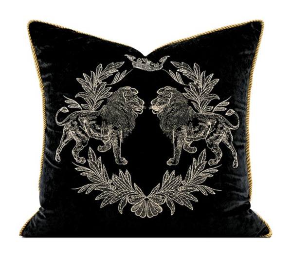 Modern Pillows for Couch, Embroidery Lion Decorative Pillow Covers, Decorative Throw Pillows for Living Room, Large Modern Sofa Pillows-Paintingforhome