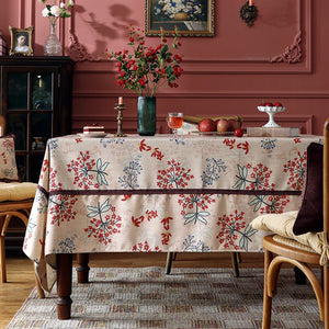 Rustic Flower Pattern Linen Farmhouse Table Cloth, Large Modern Rectangle Tablecloth Ideas for Dining Table, Square Linen Tablecloth for Round Dining Room Table-Paintingforhome