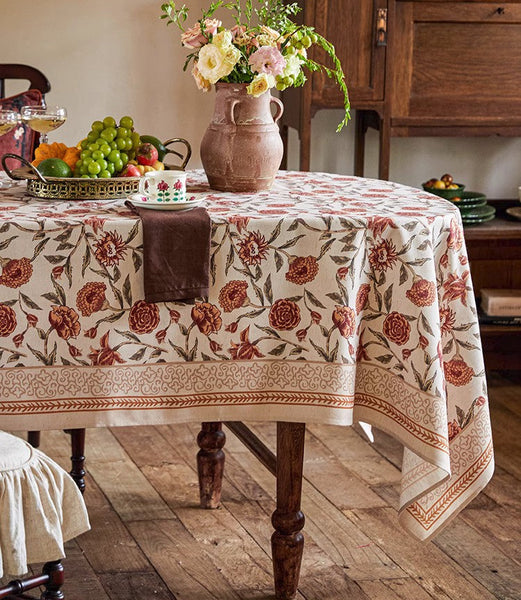 Flower Farmhouse Table Covers, Square Tablecloth for Round Table, Long Rectangular Tablecloth for Dining Room Table, Extra Large Modern Tablecloth for Living Room-Paintingforhome