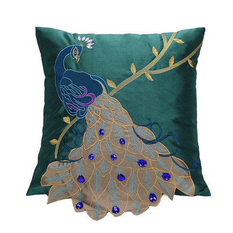 Decorative Sofa Pillows, Decorative Pillows for Couch, Beautiful Decorative Throw Pillows, Green Embroider Peacock Cotton and linen Pillow Cover-Paintingforhome