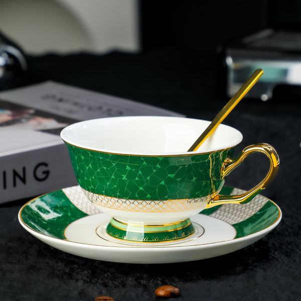 British Ceramic Tea Cup and Saucer Set, Elegant Green Coffee Cups, British Royal Tea Cup and Saucer Set in Gift Box, Porcelain Tea Cup and Saucer Set-Paintingforhome