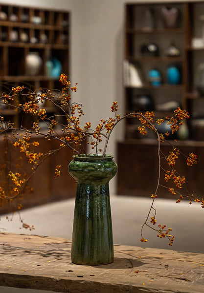 Ceramic Bouquet Vases, Green Flower Vases on Table, Porcelain Flower Vases, Dining Table Centerpiece, Handmade Water Holding Flower Vase-Paintingforhome