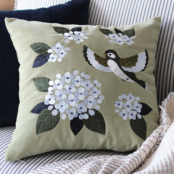 Decorative Pillow Arrangement Ideas for Couch, Living Room Decorative Pillows, Embroidered Swallow Birds Cushion, Large Decorative Pillows for Couch, Modern Throw Pillows for Bedroom-Paintingforhome