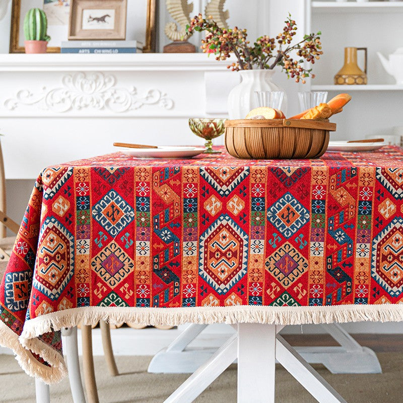 Bohemian Rectangular Tablecloth for Oval Table, Oriental Rectangular Table Covers for Coffee Table, Large Modern Linen Tablecloths-Paintingforhome