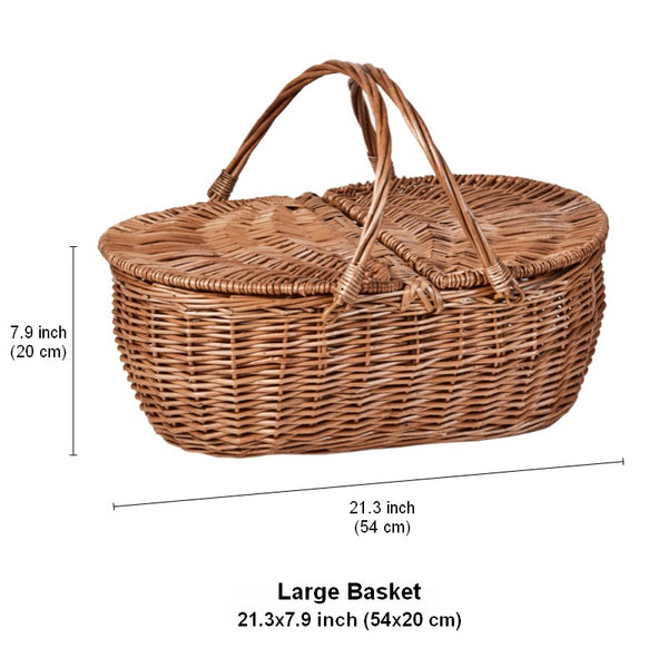 Extra Large Picnic Food Basket with Handle, Kitchen Storage Baskets, Natural Hand-woven Wicker Storage Basket, Lovely Willow Weaving Baskets for Vegetable, Natural Fruit Basket-Paintingforhome