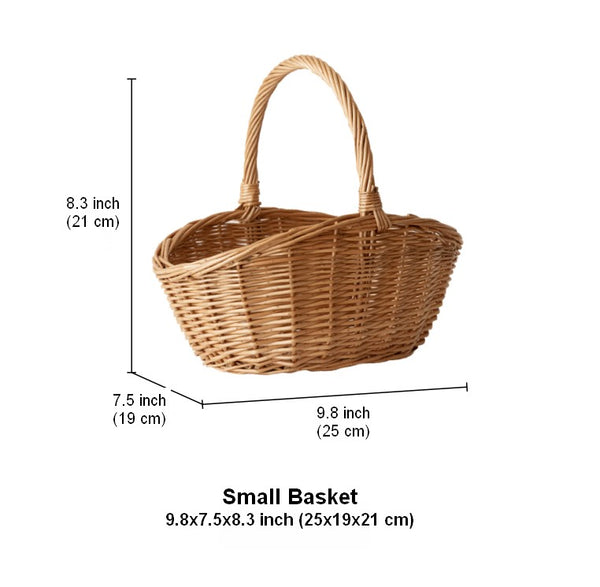 Natural Hand-woven Wicker Storage Basket, Large Picnic Food Basket with Handle, Lovely Willow Weaving Baskets for Vegetable, Natural Fruit Basket, Kitchen Storage Baskets-Paintingforhome