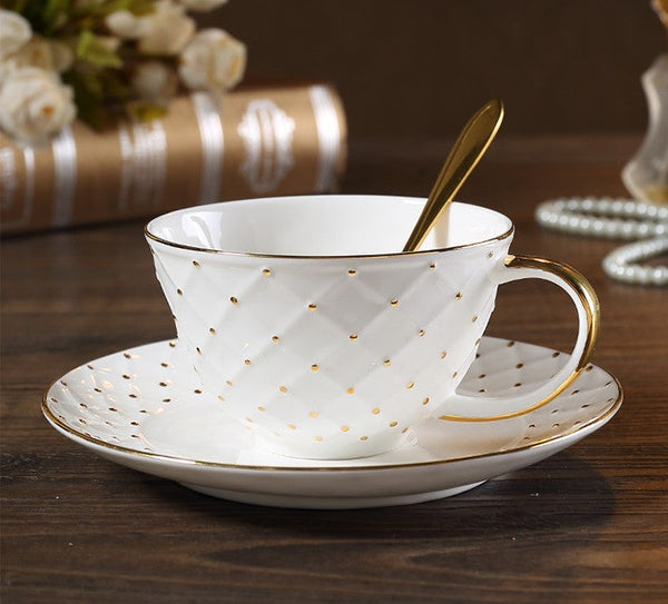 Elegant Ceramic Tea Cups, 6.8 oz Tea Cup and Saucer in Gift Box as Birthday Gift, Beautiful British Tea Cups, Creative Porcelain Tea Cup Set-Paintingforhome