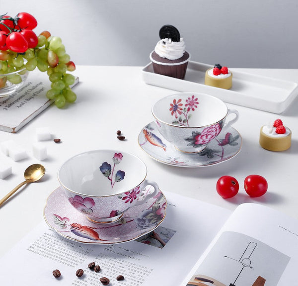 Elegant Ceramic Coffee Cups, Creative Porcelain Tea Cup Saucer Set, Unique Porcelain Cup and Saucer, Beautiful British Flower Tea Cups-Paintingforhome