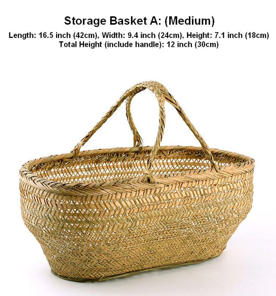 Large Natural Hand-woven Bamboo Basket, Picnic Food Basket with Handle, Lovely Bamboo Baskets for Vegetable, Natural Fruit Basket Kitchen Storage Baskets-Paintingforhome