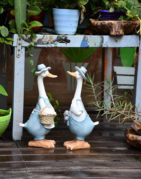 Duck Couple Statue for Garden, Animal Statue for Garden Courtyard Ornament, Villa Outdoor Decor Gardening Ideas-Paintingforhome