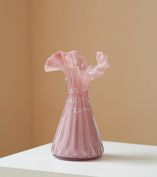 Centerpiece Contemporary Vases on Table, Pink Decorative Glass Vase, Mid Century Glass Vases, Handmade Modern Vases for Bedroom, Modern Glass Vase for Flowers-Paintingforhome