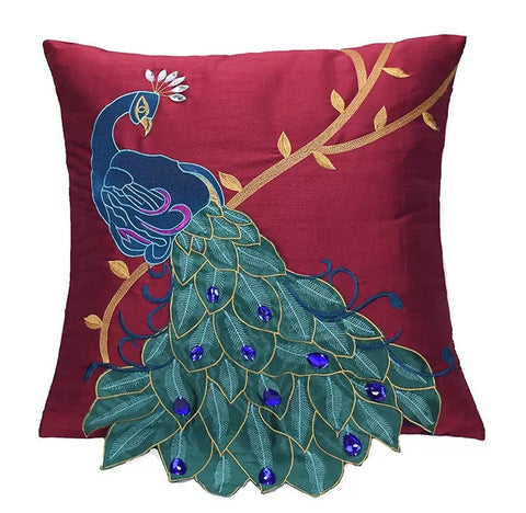 Embroider Peacock Cotton and linen Pillow Cover, Beautiful Decorative Throw Pillows, Decorative Sofa Pillows, Decorative Pillows for Couch-Paintingforhome