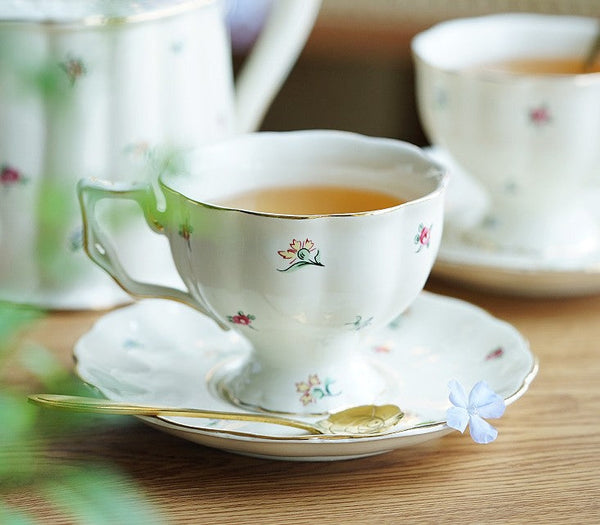 Porcelain Tea Cup Saucer Set, Beautiful British Tea Cups, Traditional English Tea Cup and Saucer, Unique Ceramic Coffee Cups-Paintingforhome