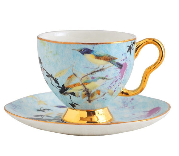 Elegant Ceramic Coffee Cups, Unique Bird Flower Tea Cup and Saucer in Gift Box as Birthday Gift, Beautiful British Tea Cups, Royal Porcelain Tea Cup Set-Paintingforhome