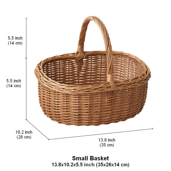 Lovely Willow Weaving Baskets for Vegetable, Large Picnic Food Basket with Handle, Natural Hand-woven Wicker Storage Basket, Natural Fruit Basket, Kitchen Storage Baskets-Paintingforhome
