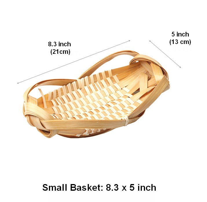 Natural Hand-woven Bamboo Basket, Lovely Cute Picnic Food Basket, Bamboo Basket for Food, Natural Fruit Basket Kitchen Storage Baskets-Paintingforhome