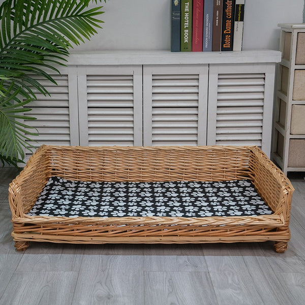 Large Hand Woven Rattan Cat Beds, Extra Large Natural Wicker Dog Bed with Washable Cushion for Indoor Cats and Dogs-Paintingforhome
