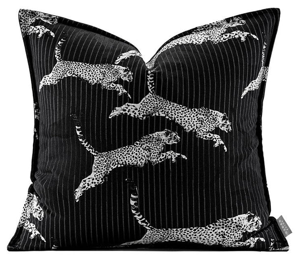 Large Modern Sofa Pillow Cases, Black Decorative Pillow Covers, Cheetah Modern Pillows for Couch, Abstract Decorative Throw Pillows for Living Room-Paintingforhome