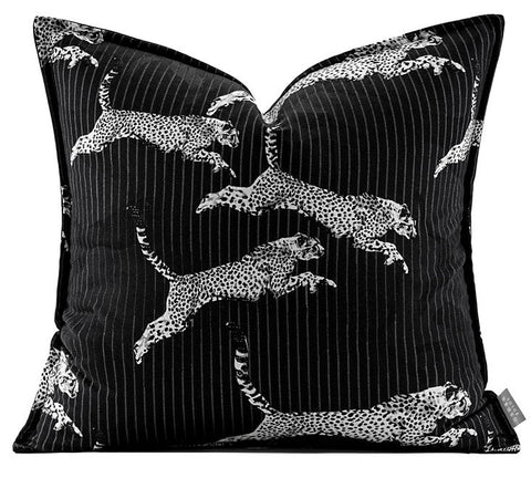 Large Modern Sofa Pillow Cases, Black Decorative Pillow Covers, Cheetah Modern Pillows for Couch, Abstract Decorative Throw Pillows for Living Room-Paintingforhome