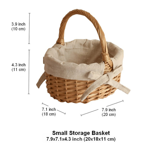 Small Picnic Storage Basket with Handle, Hand-woven Wicker Storage Basket, Willow Weaving Baskets for Vegetable, Natural Fruit Basket, Kitchen Storage Baskets-Paintingforhome