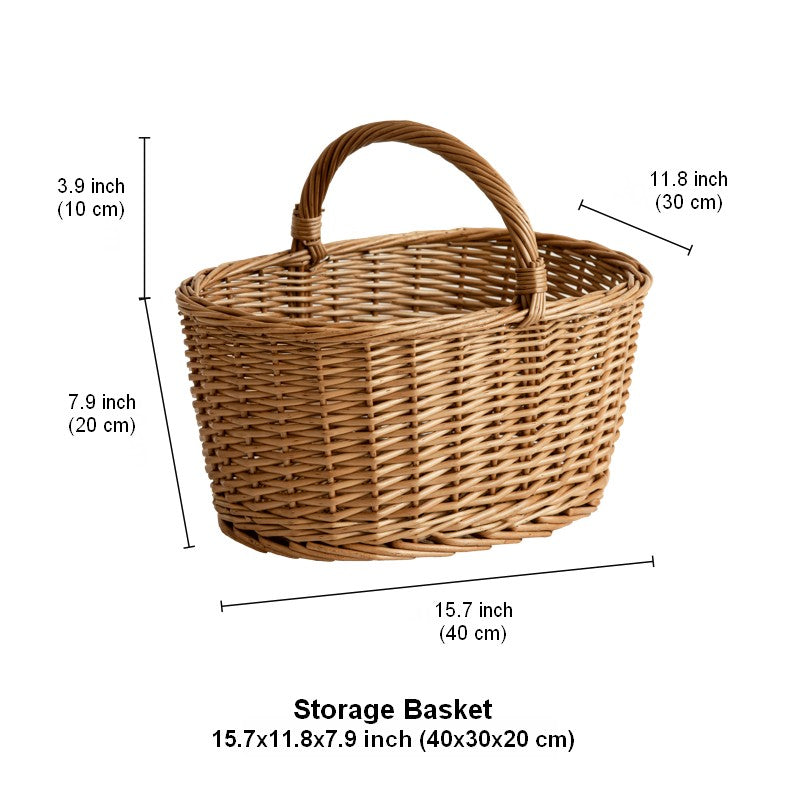 Small Picnic Storage Basket with Handle, Hand-woven Wicker Storage Basket, Willow Weaving Baskets for Vegetable, Natural Fruit Basket, Kitchen Storage Baskets-Paintingforhome