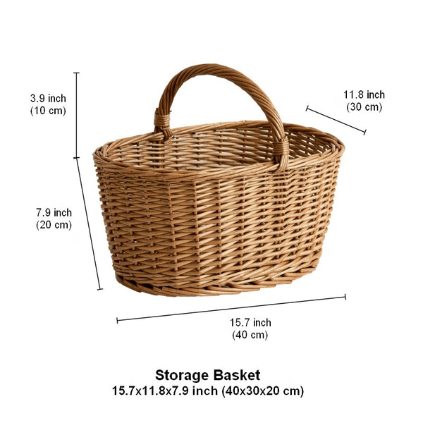 Small Picnic Storage Basket with Handle, Hand-woven Wicker Storage Basket, Willow Weaving Baskets for Vegetable, Natural Fruit Basket, Kitchen Storage Baskets-Paintingforhome