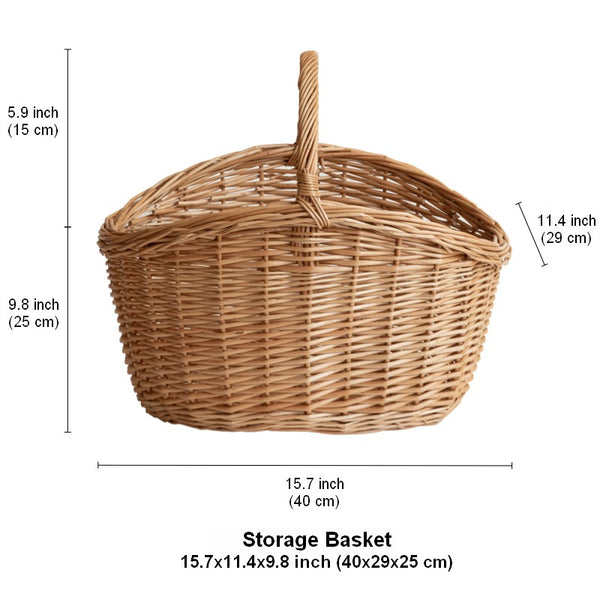 Wicker Storage Basket, Large Picnic Food Basket with Handle, Lovely Willow Weaving Baskets for Vegetable, Natural Fruit Basket, Natural Hand-woven Kitchen Storage Baskets-Paintingforhome