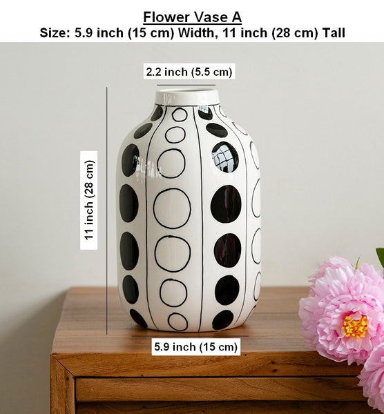 Ceramic Bud Vases, Black and White Polka Dot Flower Vase, Small Flower Vases on Table, Modern Porcelain Flower Vases, Handmade Water Holding Flower Vases-Paintingforhome
