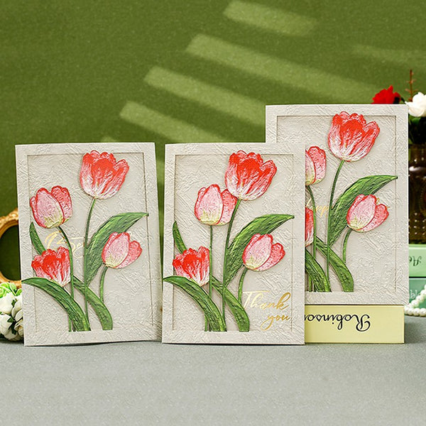 Creative Birthday Greeting Card, Tulip Flower Greeting Cards, Beautiful Greeting Cards to Friends, Original Handmade Greeting Cards-Paintingforhome
