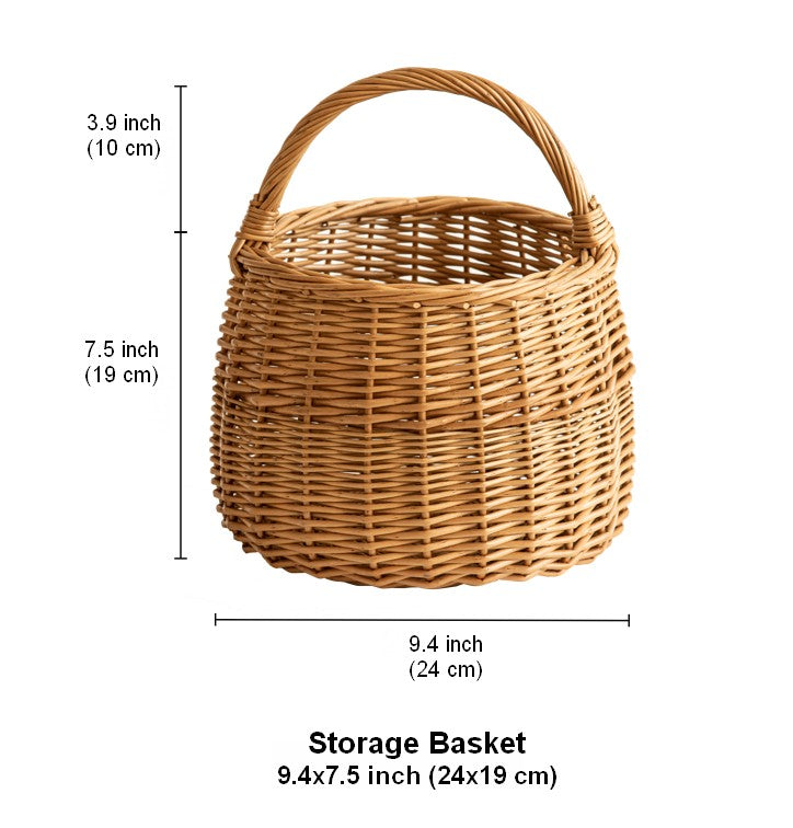 Storage Basket for Kitchen, Picnic Storage Basket with Handle, Hand-woven Wicker Storage Basket, Natural Fruit Basket, Willow Weaving Baskets for Vegetable-Paintingforhome