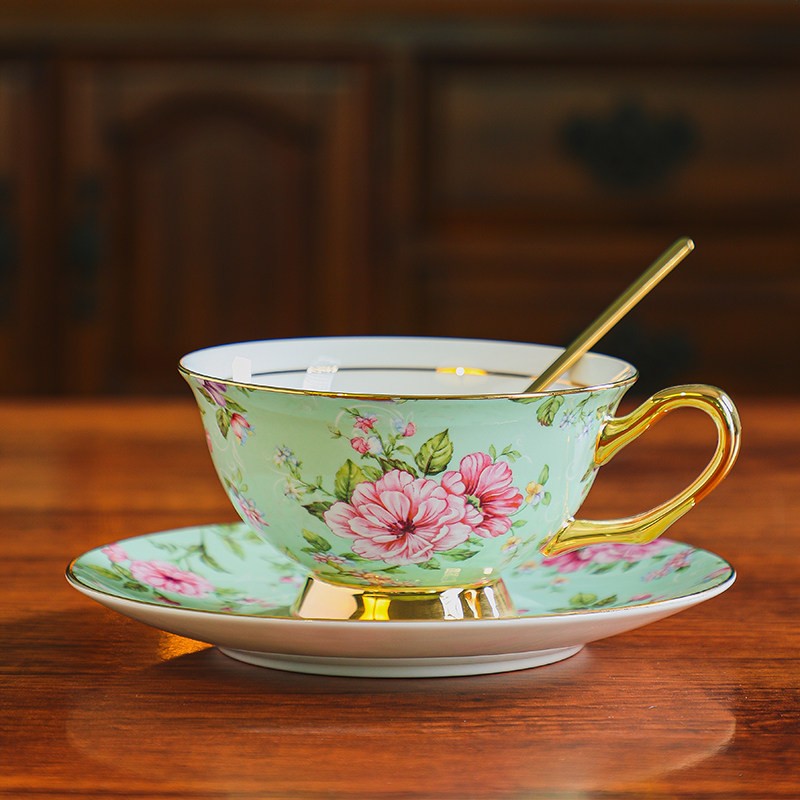 Afternoon British Tea Cup With Saucer, Floral Porcelain Tea Cup, Vintage Style Tea Set