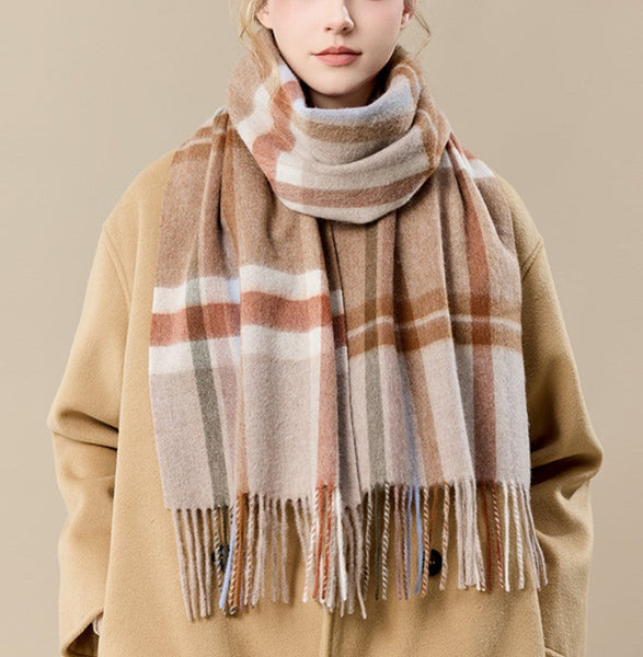 Checked Scarf Winter Wool Scarf, Soft Cashmere Scarf for Women, Elegant Wool Scarves, Warm Winter Scarf, Cold Weather Scarf, Holiday Scarf, Fashion Scarf, Christmas Gifts for Her-Paintingforhome