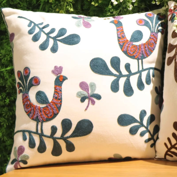Love Birds Decorative Sofa Pillows, Cotton Decorative Pillows, Farmhouse Embroider Cotton Pillow Covers, Decorative Throw Pillows for Couch-Paintingforhome