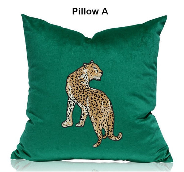 Modern Sofa Pillows, Green Decorative Pillows for Living Room, Contemporary Throw Pillows, Cheetah Decorative Cushion-Paintingforhome