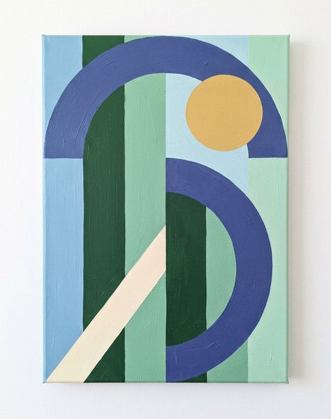 Abstract Canvas Paintings, Contemporary Canvas Wall Art, Blue, Green, Yellow Geometric Pattern Abtract Art for Mid Century Modern Living Room